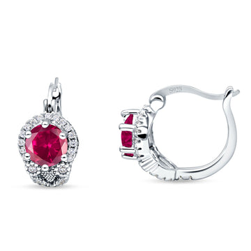 Halo Round Huggie Hoop Earrings Simulated Ruby 925 Sterling Silver Wholesale
